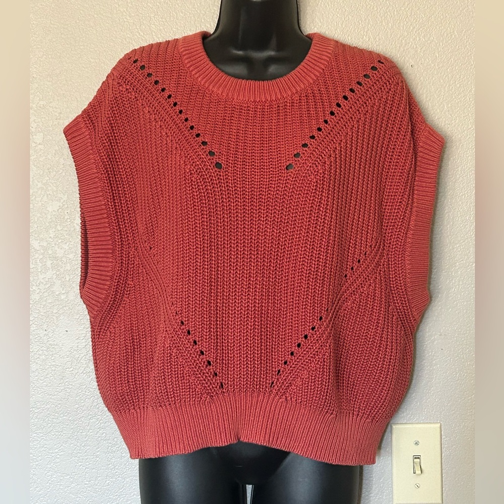 Marine Layer Devon Cotton Sweater Vest in Henna Chunky Cable Knit Sz XL